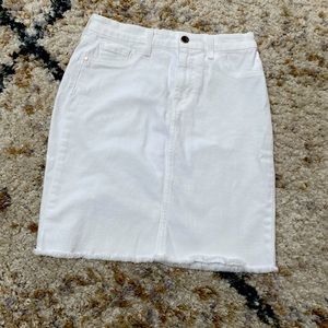 White Stretch Denim mini skirt with Fringes